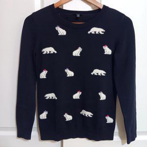 Talbots Women's Navy Blue Fuzzy Polar Bear Cotton Blend Sweater Size XS